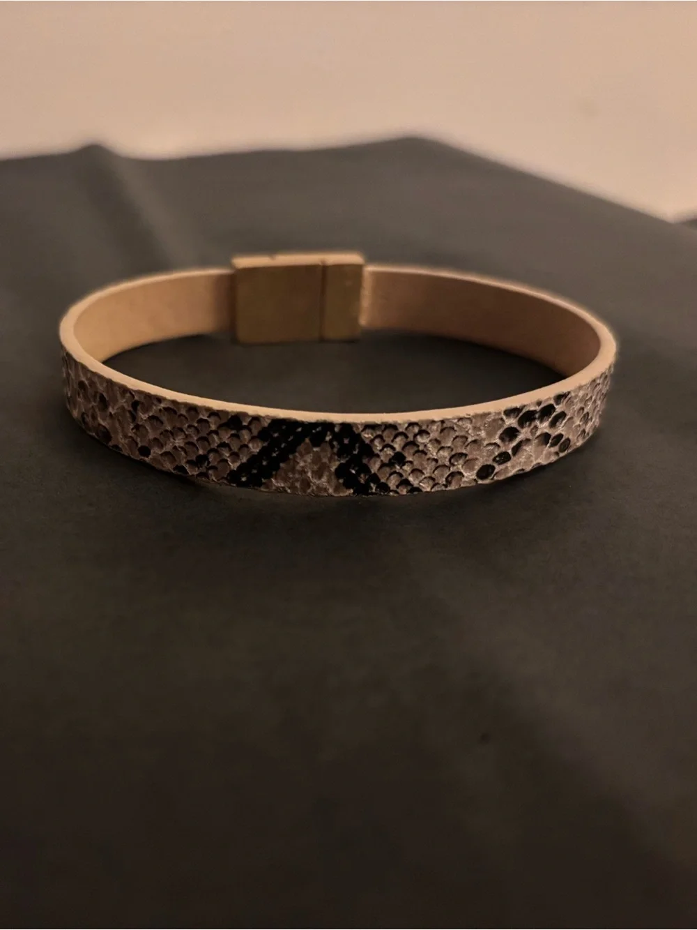 Taupe Textured Leather Bracelet with Gold Magnetic Clasp